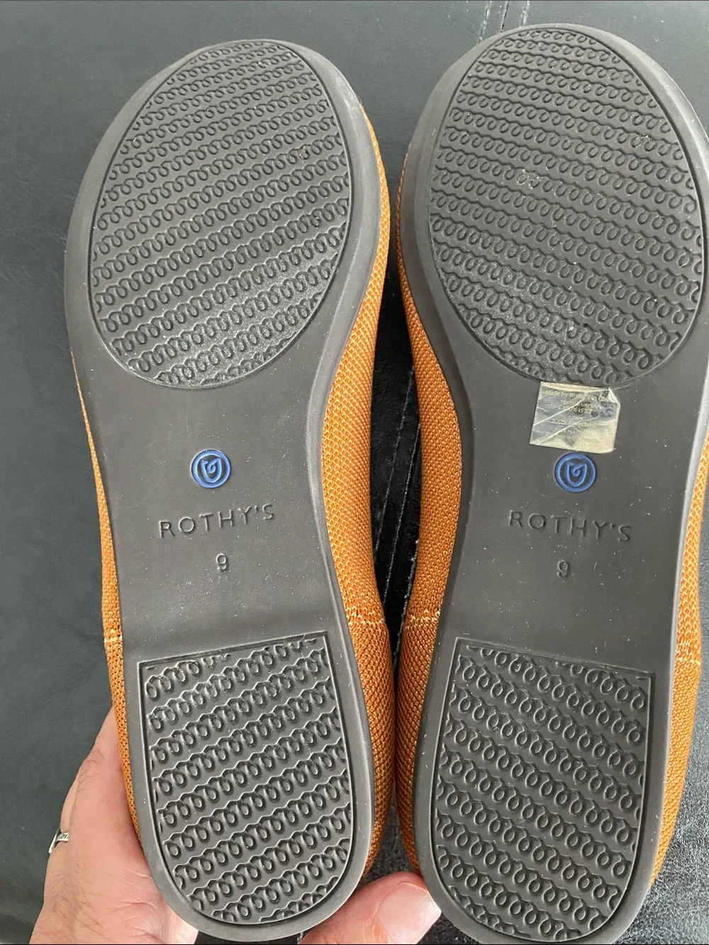 Rothy's Caramel Knit Flats with Blue Trim - Picture 6 of 10